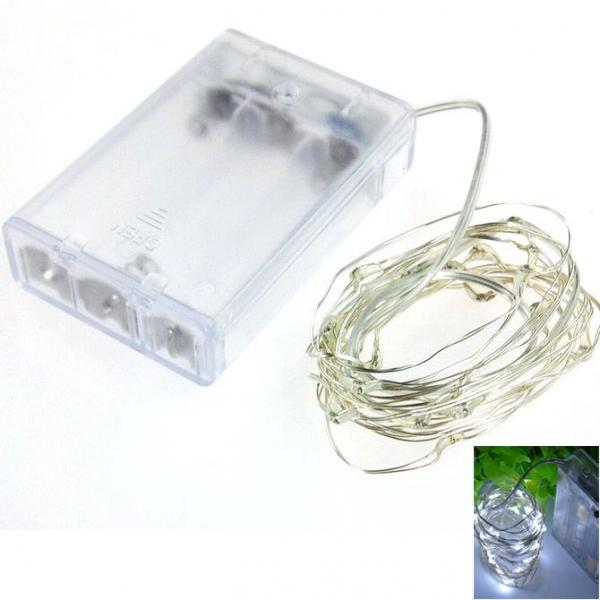 3M 30-LED 4.5V 1.2W Silver Wire Battery Powered LED String Light White