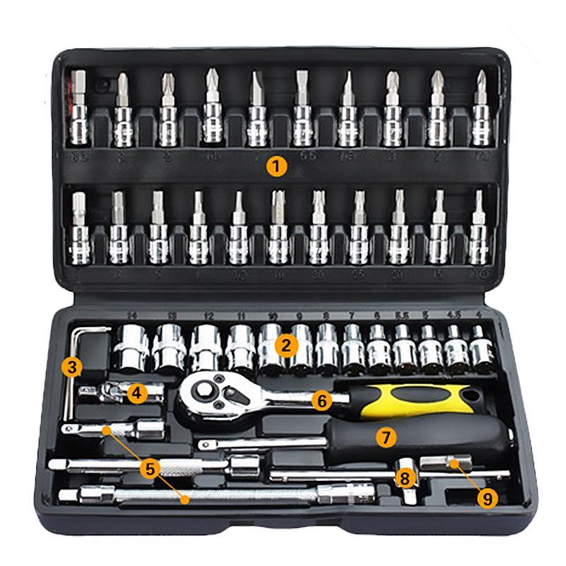 46pcs/set Professional Wrench Socket Set Hardware Car Boat Motorcycle Repairing Tools Kit Multitool Hand Tools Car-Styling