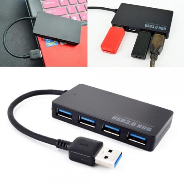 4-Port USB 3.0 Hub 5Gbps Portable Compact for PC Mac Laptop Notebook Desktop Black