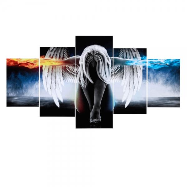 5pcs Splicing Mosaic Paintings of Living Room Spray Oil Painting Angel Wings