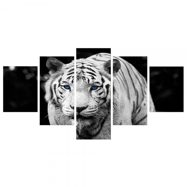 5pcs Splicing Mosaic Paintings of Living Room Spray Oil Painting Tiger