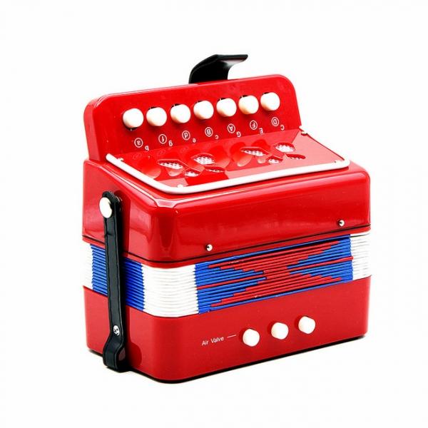 7-Key 2 Bass Mini Accordion Musical Instrument Toy Gift for Kids Red