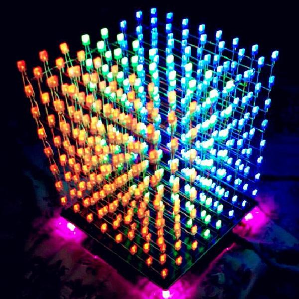 8x8x8 Cube 3D Light Square Blue LED Electronic DIY Kit w/ Unwelded PCB Board + Red & Blue & Green Square Lamp