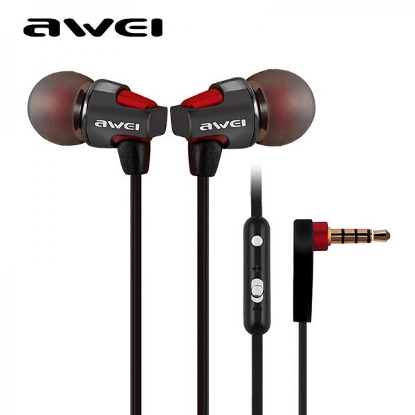 AWEI ES860hi 1.2m Flat Cable Super Bass In-ear Earphones with Mic Volume Control for Smartphone Tablet PC Red