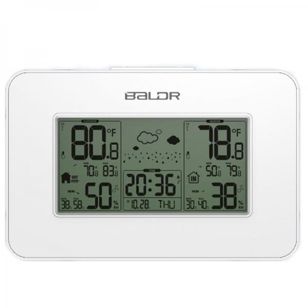 BALDR LCD Weather Station Hygrometer Thermometer Snooze Alarm - White