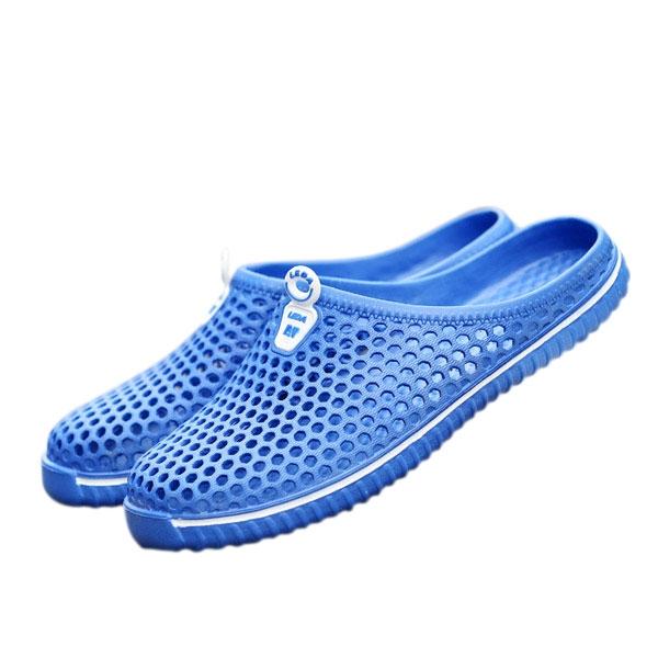 Big Size Hollow Out Outdoor Slippers Breathable Slip-on Beach Slippers Blue #40