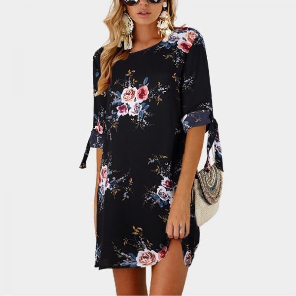 Boho Style Floral Print Chiffon Loose Tunic Sundress (S-5XL) - stringsmall