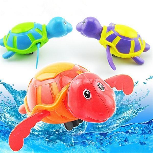 Child Kid Bath Swimming Pool Toy Plastic Clockwork Wind Up Swimming Floating Turtle Purple & Yellow - stringsmall