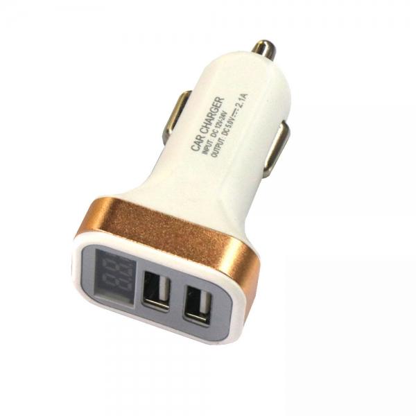 Dual USB 2.1A LCD Display Fast Charge Cellphone Car Charger 12-24V Golden