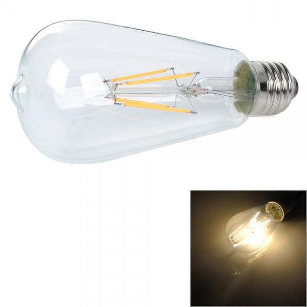 E27 4W 400lm 3500K Warm White Light 4-LED Filament Bulb Silver (AC 110V)