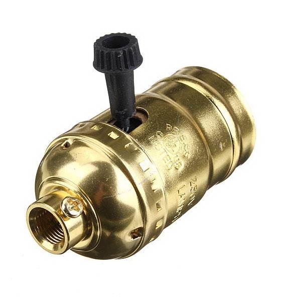 E27 Retro Brass Screw Light Socket Lamp Pendant with Knob Switch for Edison Lamp Golden