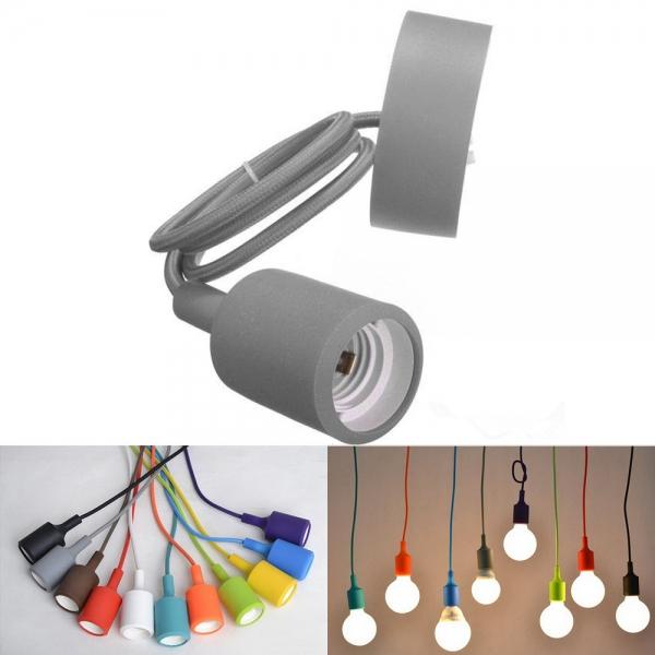 E27 Silicone Rubber Ceiling Pendant Light Lamp Holder Socket DIY Gray