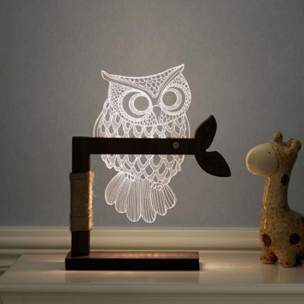 3D LED Illusion Owl Desk Light Adjustable w/ Lampshade 012 EU Plug