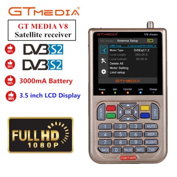 GT MEDIA /Freesat V8 Finder HD DVB-S2 Digital Satellite Finder High Definition Sat Finder DVB S2 Satellite Meter Satfinder 1080P