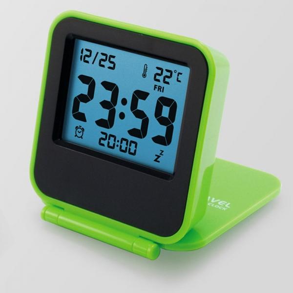 Foldable LCD Digital Travel Desk Alarm Clock Snooze Date Thermometer Green