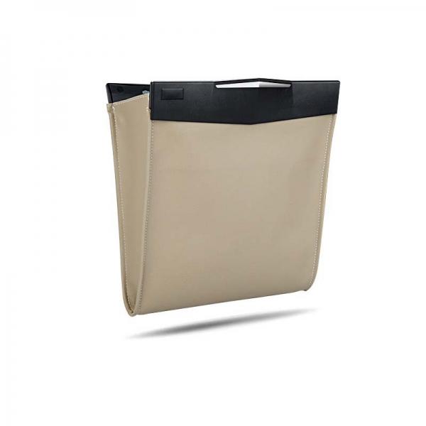 Foldable PU Leather Car Garbage Bag Leakproof Waterproof Magnetic Trash Waste Bin Beige