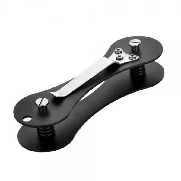 Folding Aircraft-Grade Aluminum Alloy Key Holder with Clip Black