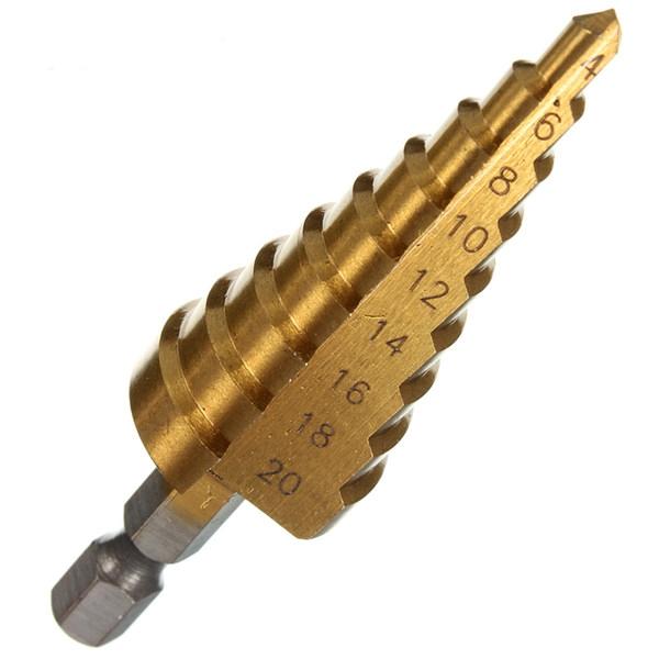 4-20mm Hex Shank Titanium Coated HSS Step Drill Bit Hole Cutter Golden