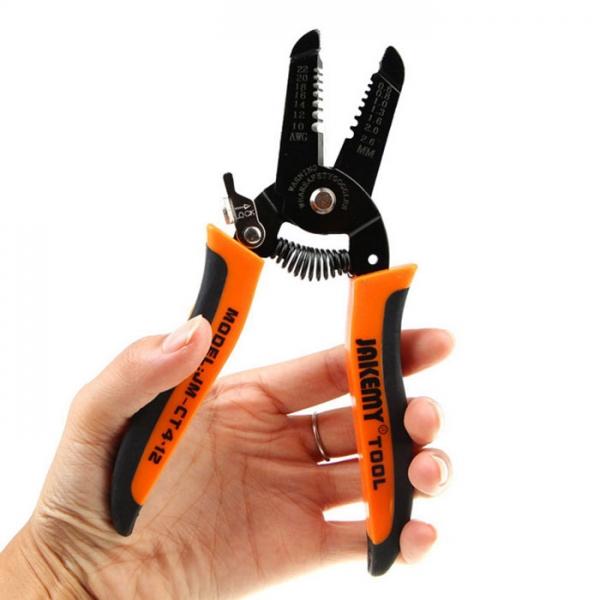 JAKEMY JM-CT4-12 3-in-1 Flexible Double Ends Wire Cutter Stripper Clamp Pliers Black & Orange