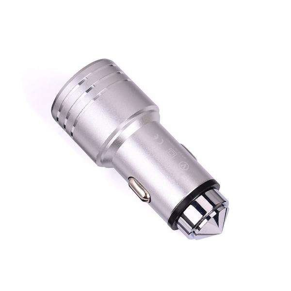 KO-22 2.1A 2-in-1 Dual USB Car Charger & Safety Hammer Silver