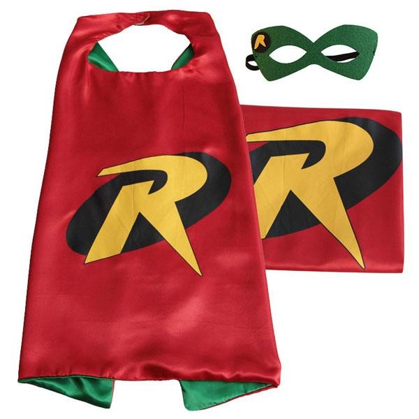 Child Cosplay Costume Suit Super Hero Cape & Mask Robin Red & Green - stringsmall