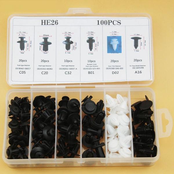 100pcs 6 Models Car Auto Plastic Repair Rivets Screw Clips Fastener 1605396, 91503-SZ5-003, 91560-SA6-003, 90467-06017, 01553-0038U, 0G032-50037-A