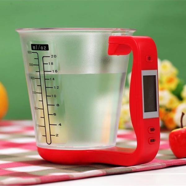 LCD Digital 1KG 600ML Measuring Cup Kitchen Scale Red