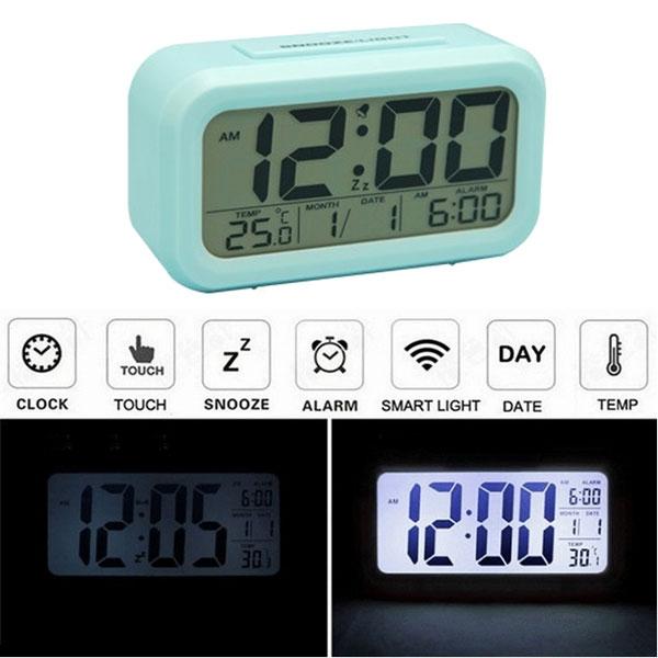 LED Digital Backlight Snooze Alarm Clock w/ Time Calendar Thermometer Blue