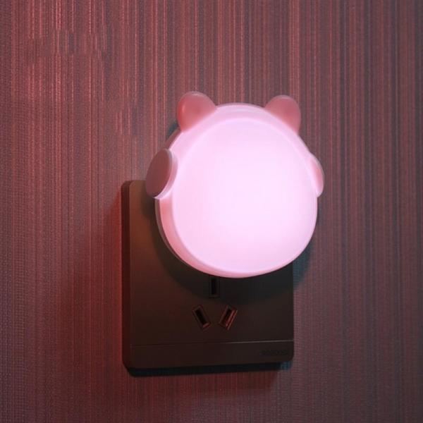 LED Light Control Induction Night Light Bear Shape Remote Control Bedside Lamp - Pink & Light Control