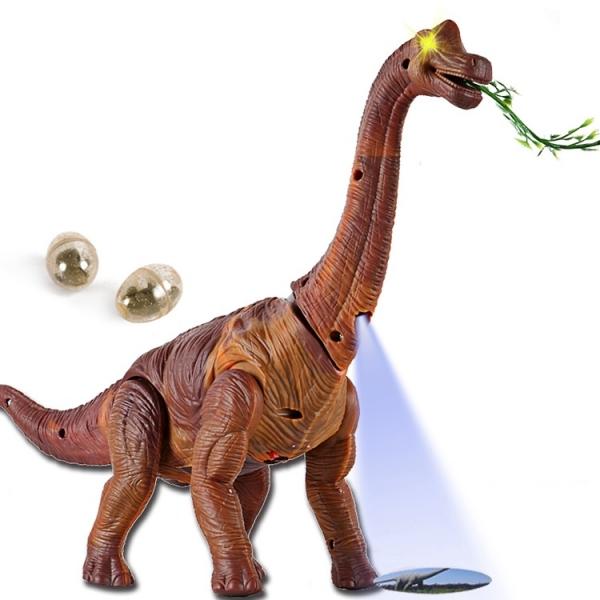 Lays Eggs Brachiosaurus Dinosaur Battery Operated Toy with Sound Light Projection Function - Brown