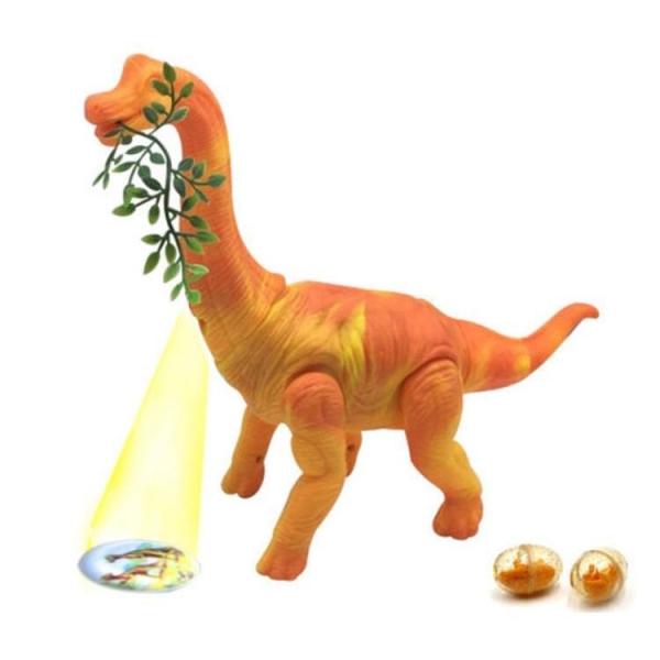 Lays Eggs Brachiosaurus Dinosaur Battery Operated Toy with Sound Light Projection Function - Orange