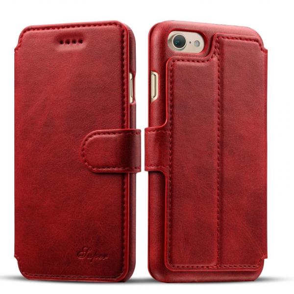 Leather Flip Cover Wallet Back Case w/ Card Cases for iPhone 8/7 Red