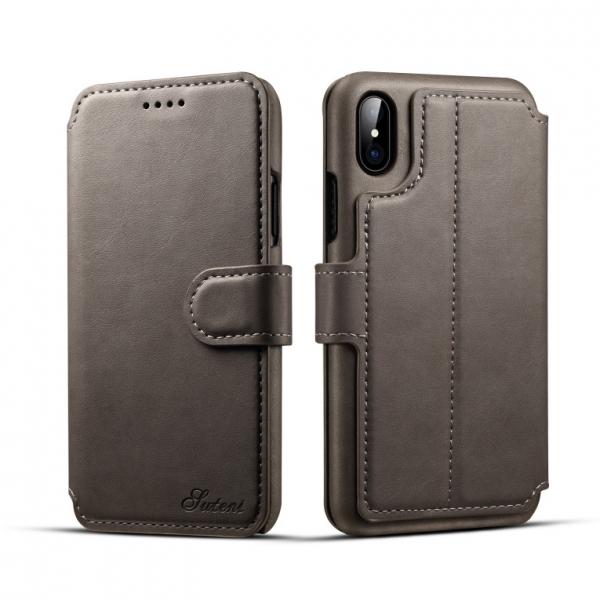 Leather Wallet Flip Back Cover Case w/ Card Cases for iPhone X Gray