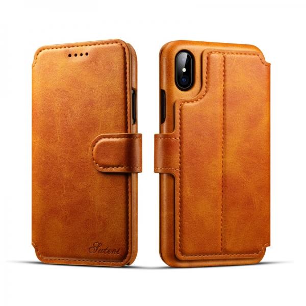 Flip Back Cover Wallet Case Leather w/ Card Cases for iPhone X Khaki