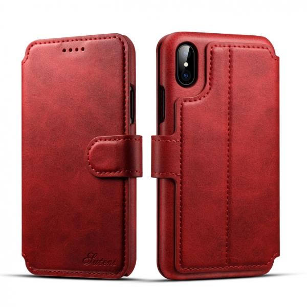 Leather Flip Cover Wallet Back Case w/ Card Cases for iPhone X Red