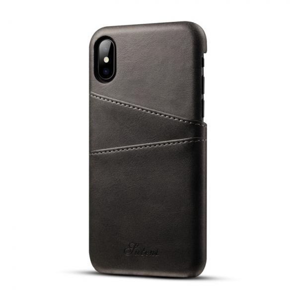 PU Leather Skin With Card Holder Back Cover Case for iPhone X Black