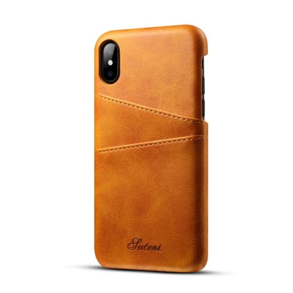 Ultra-thin Leather Phone Back Case With Card Cases for iPhone X Khaki