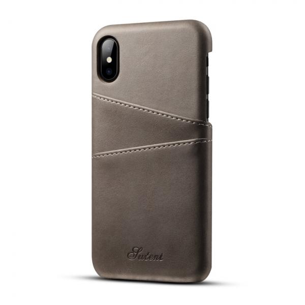 Phone Back Case With Card Cases PU Leather for iPhone X Light Grey