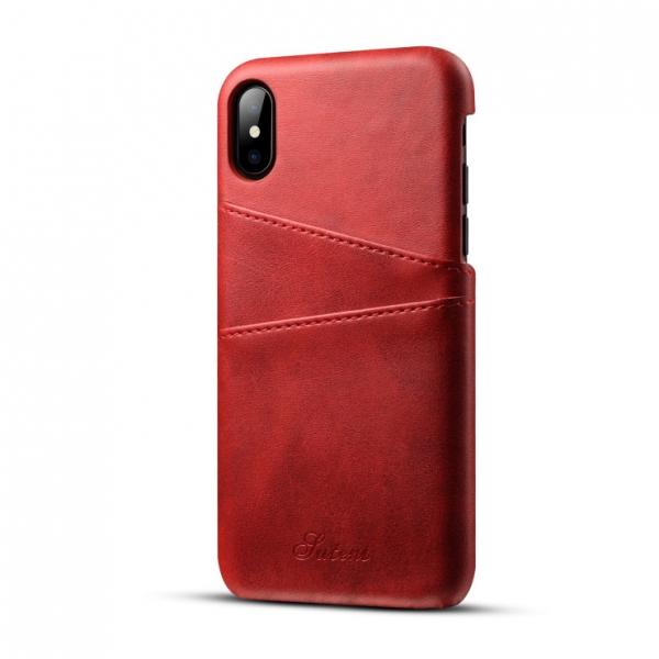 Leather Phone Back Case for iPhone X With Card Cases Red