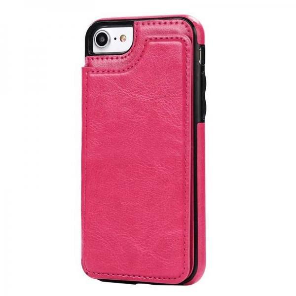 Magnetic Wallet Flip Stand Case w/ Card Slots for iPhone 7/8 Plus Rose Red - stringsmall