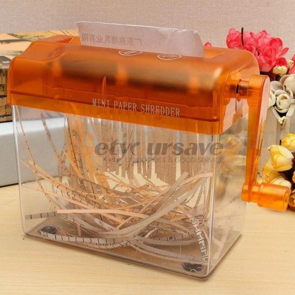 Mini Desktop Manual Paper Shredder Hand Cutting for Paper Orange