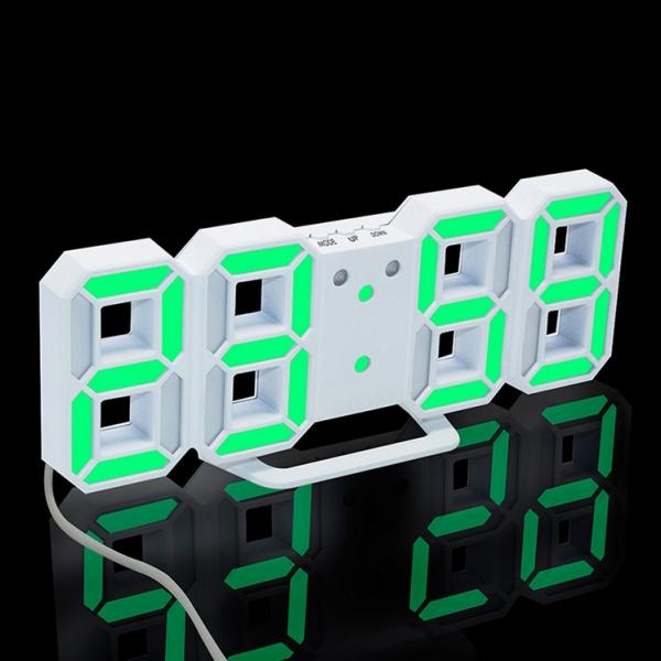 Digital LED Desk Clock 24/12 Hour Display White Shell & Green Digital