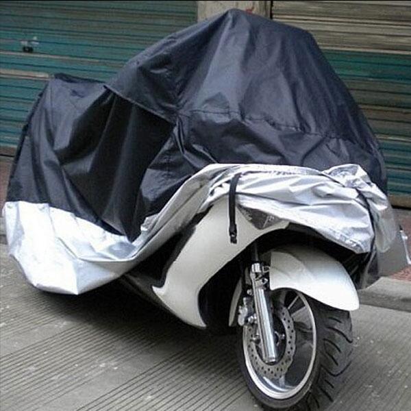 Motorcycle Waterproof Rain UV Dust Prevention Cover Black & Silver M