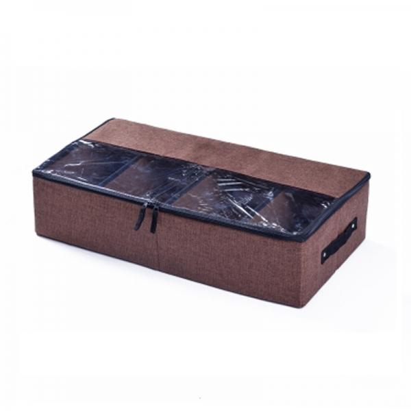 Multifunction Foldable 4 Compartment Clothes Shoes Organizer Under The Bed Storage Box with Dust-Proof Lid - Coffee