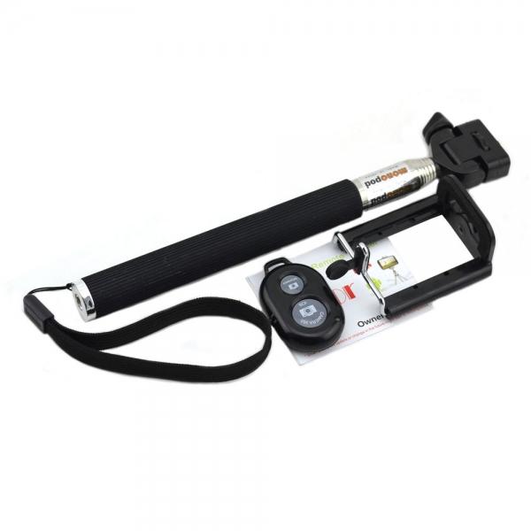 Portable Selfie Stick with Clamp + Bluetooth Remote Shutter Self-timer Black