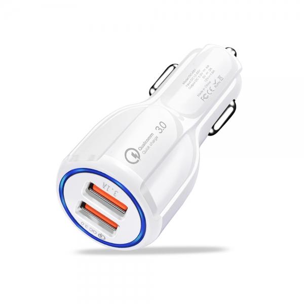 6A Dual USB Car Charger Quick Charge 3.0 Phone Charger for iPhone Samsung Tablet - White