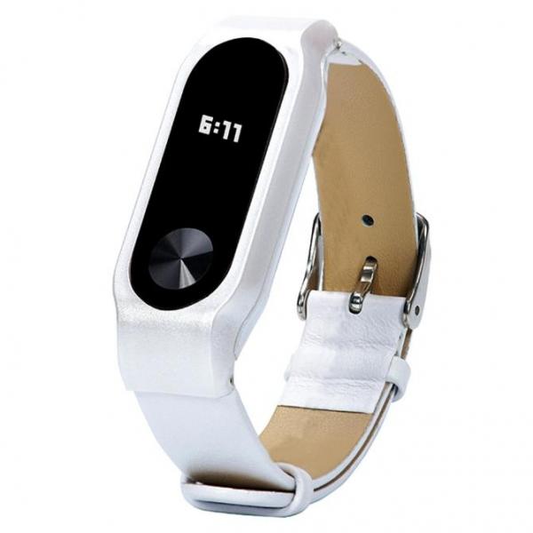 Replacement Leather Bracelet Wrist Strap Smartband for Xiaomi MiBand 2 White