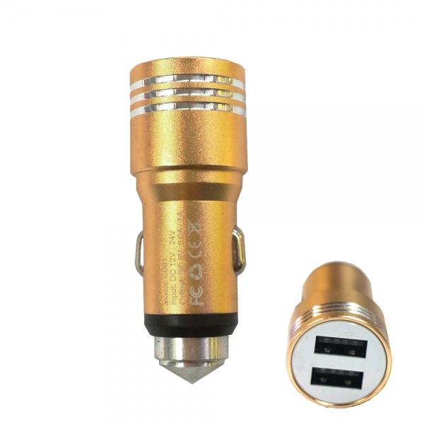 Retractable Dual USB DC12-24V Flexible Safety Hammer Charger Golden