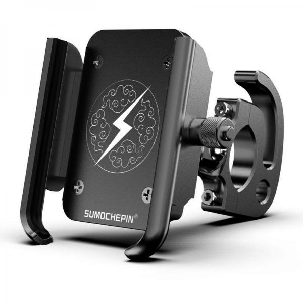SUMOCHEPIN CNC Aluminum Alloy Bicycle Motorcycle Phone Adjustable Holder For iPhone Xiaomi Samsung - Black