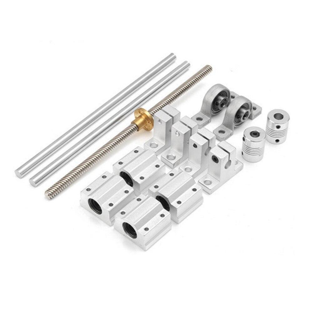 Sliding Rail Set 15pcs 400mm Optical Axis Guide Bearing Housings Linear Rail Shaft Support Screws Set for 3D Printer XYZ Module